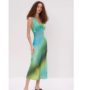 Another Girl midi 90s green blue slip dress size small